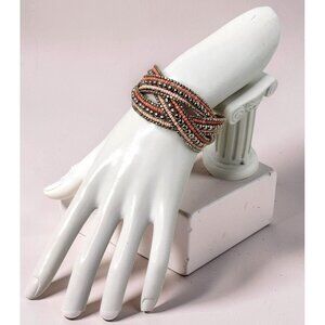 Vintage Silver,Pink,Pale Pink,Beaded Cuff Bracelet Bronze Adjustable Bracelet